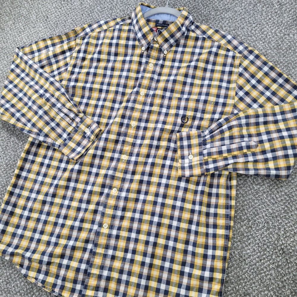 Vintage 90's Chaps Ralph Lauren Mens Large Indigo Plaid Button Down Shirt Cotton